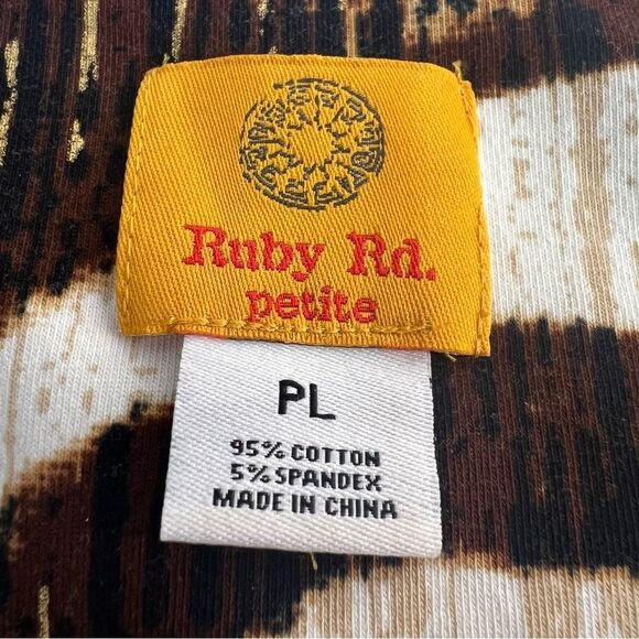 Ruby Rd. Animal Print Embellished Top Womens PL 3/4 Sleeve Pullover Tee T-Shirt - Picture 4 of 5